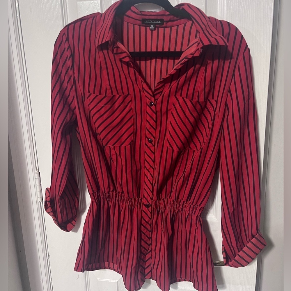 Vintage women’s button down blouse cinched waist roll tab sleeve size M Notation